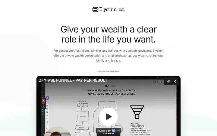 Landing page preview for Elysium Private Wealth
